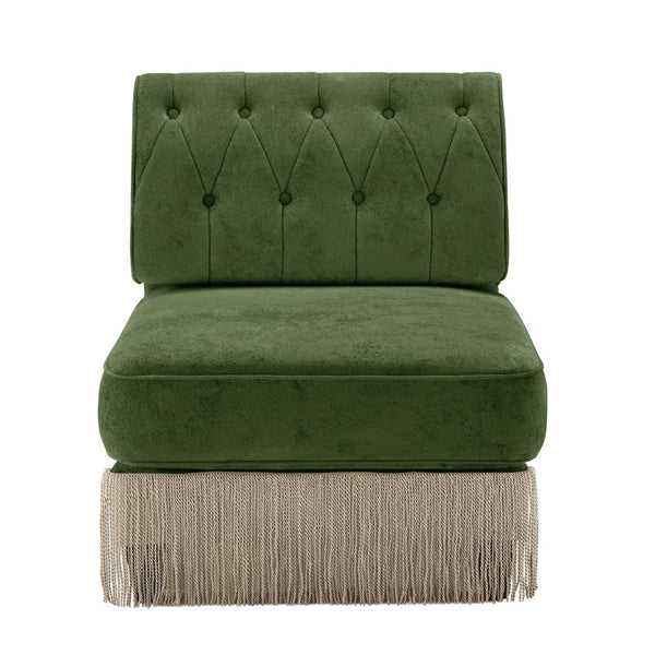 English Elm Armless Tufted Velvet Fleece Modular Sofa with Tassel Skirt for Elegant Living Rooms Green W714P450852