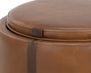 Sunpan BORELLI Storage Ottoman - Stylish Tobacco Tan Faux Leather & Autumn Chestnut Design for Versatile Use 109905V