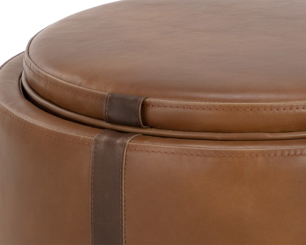 Sunpan BORELLI Storage Ottoman - Stylish Tobacco Tan Faux Leather & Autumn Chestnut Design for Versatile Use 109905V