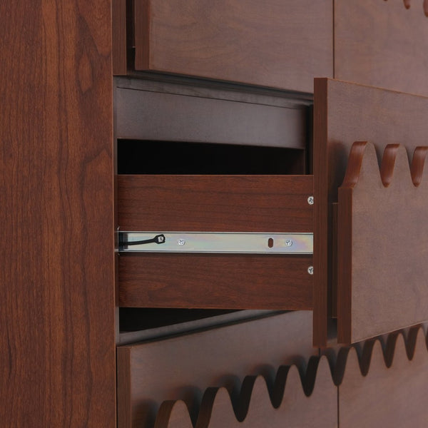 English Elm 60" Wave Front Six Drawer Dresser Sculptural Engineered Wood Media Console for Bedroom Walnut N739S0000011D