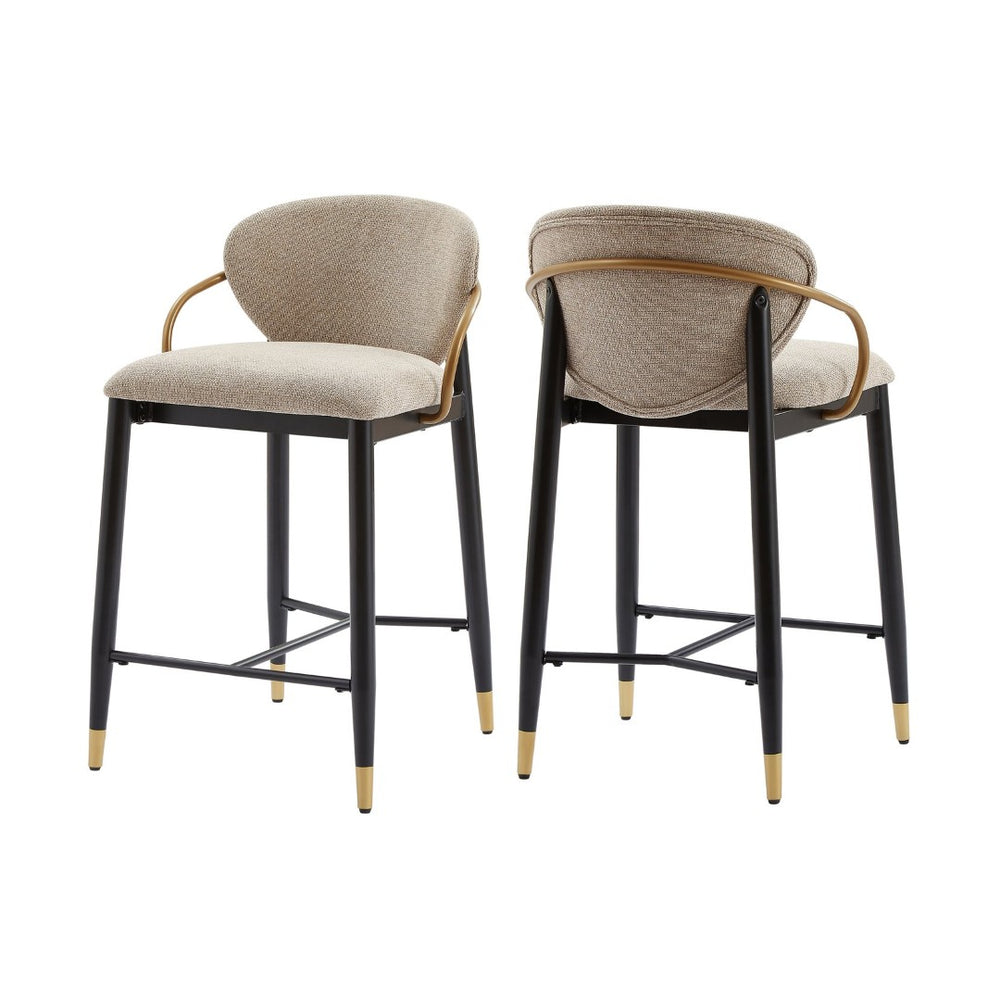 English Elm Counter Stools Set of 2 Matte Black Metal Frame Gold Tipped Legs Kitchen Island Seating Light Brown N771P405166W