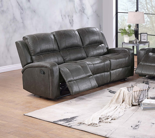 English Elm Modern Dual Tufted Reclining Sofa and Loveseat Set Leather Like Upholstery Living Room Smoke B011S02367