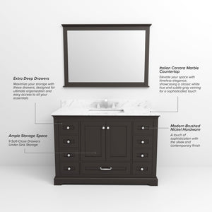 English Elm Espresso 48" Single Bath Vanity with Carrara Marble Top, Soft-Close Drawers & Chrome Faucet Set B2731P258363