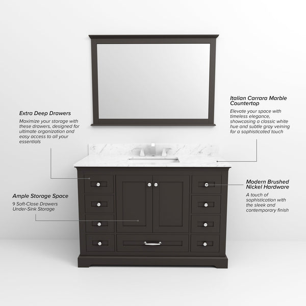 English Elm Espresso 48" Single Bath Vanity with Carrara Marble Top, Soft-Close Drawers & Chrome Faucet Set B2731P258363