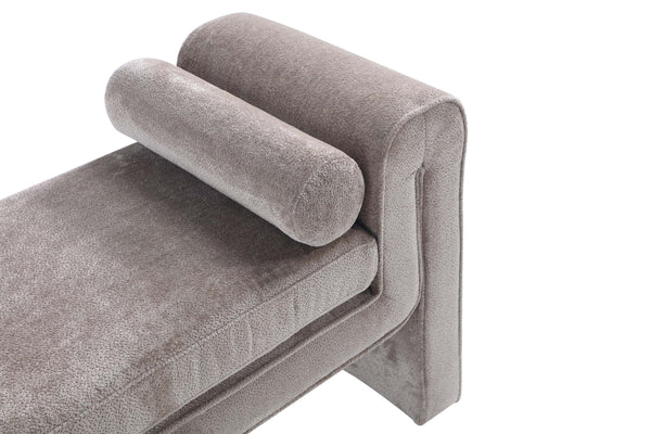 English Elm Modern Concord Chenille 59" Bench in Dove Greige — Kiln-Dried Pine, Plush Chenille, Bolster Pillows, Durable Finish B365P398217