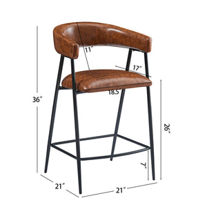 English Elm Christopher Knight Home® - 26'' PU Upholstered Counter Stools Set of 2 with Curved Backrest, Padded Seats & Iron Frame, Brown N780P199985B