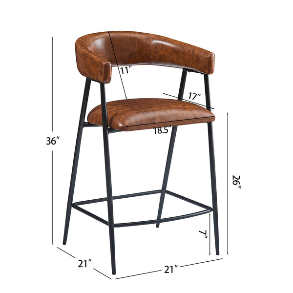 English Elm Christopher Knight Home® - 26'' PU Upholstered Counter Stools Set of 2 with Curved Backrest, Padded Seats & Iron Frame, Brown N780P199985B