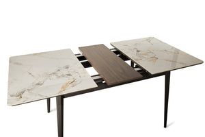 English Elm The Rock Plate Extendable Dining Table Seats 8 with Sculptural Metal Base W1911P389401