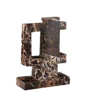 Currey & Company Blount Marble Object: Luxurious Emperador Stone Sculpture With Bold Veining For Elegant Display Black Emperador Marble 1200-1030-currey-company