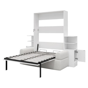 English Elm Full Size Murphy Bed System with Integrated Sofa and Storage Towers for Guest Rooms White LP000380AAK