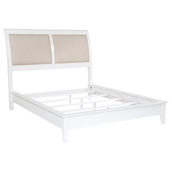 English Elm Talia Linen Upholstered Queen Bed with Rattan Accents for Coastal Bedroom Style B062S01418