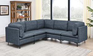 English Elm Linen Upholstered Modular Sectional Sofa with Tall Black Metal Legs for Living Room Dark Blue B2748S00123