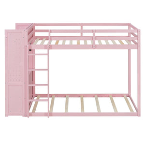English Elm Twin Bunk Bed with Storage Drawers Hanging Rail Led Shelves and Pegboard Organizer Pink LT000282AAH