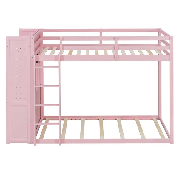 English Elm Twin Bunk Bed with Storage Drawers Hanging Rail Led Shelves and Pegboard Organizer Pink LT000282AAH