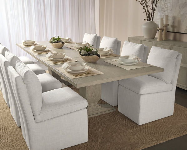 Sunpan Rhaenyra 86" To 120" Extension Dining Table - Elegant Sand Beige Oak Veneer for Stylish Dining Spaces