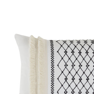 JLA Home INK+IVY - Embroidered Ivory Cotton Oblong Pillow with Geometric Chenille Fringe, Corner Tassels & Hidden Zipper II30-998