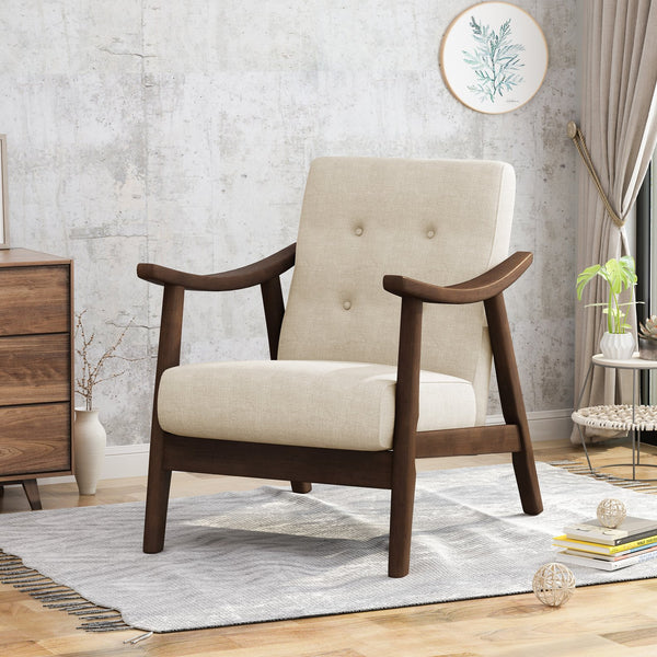 English Elm Christopher Knight Home® - Mid-Century Tufted Accent Chair with Bent-Wood Arms, Polyester Upholstery, Retro Elegance for Living Room Beige 63831.00BGE