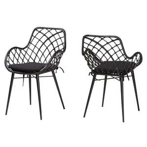 English Elm Modern Boho Rattan Rod Dining Chair Set of Two with Crisscross Base for Casual Spaces B2750P420431