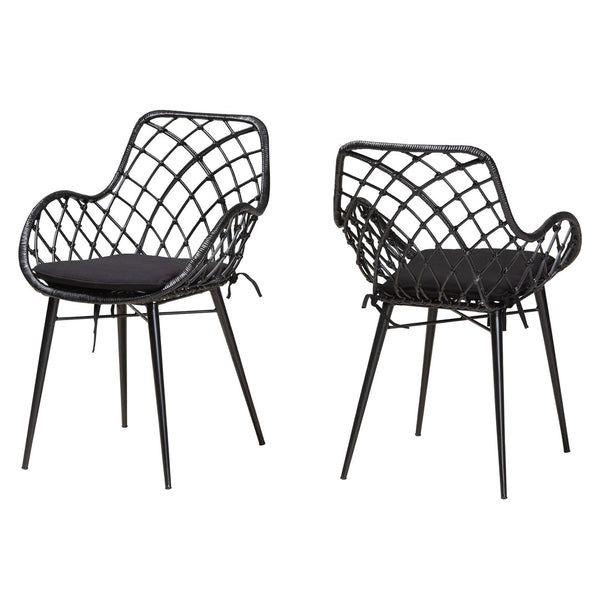 English Elm Modern Boho Rattan Rod Dining Chair Set of Two with Crisscross Base for Casual Spaces B2750P420431