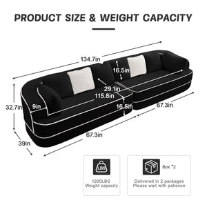 English Elm 135" Plush Teddy Fabric 4-Seat Modular Sofa No Assembly Cloudlike 32D High‑Resilience Comfort Lounge Black W714S01427