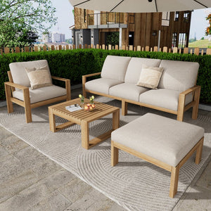 English Elm Christopher Knight Home® - Outdoor 4-Piece Acacia Sectional Patio Sofa Set - Stylish, Weather-Resistant Comfort For Your Space N757S438059B