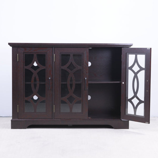 English Elm 48.66" Wide Tempered Glass Door Buffet Sideboard with Adjustable Shelves Dark Finish Ox Blood Red W2899P372746