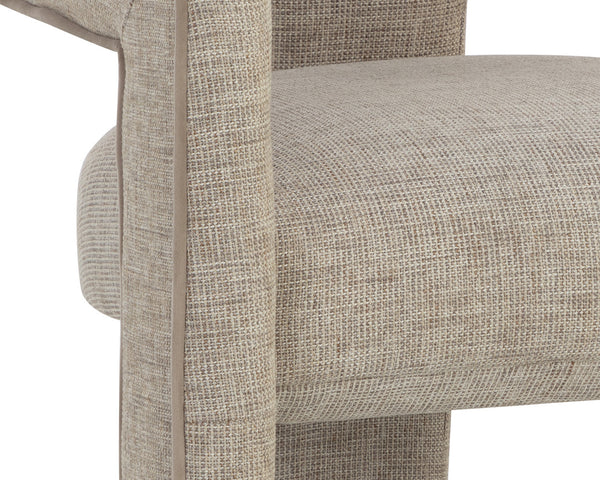 Sunpan Krasner Dining Armchair - Modern Design with Rhapsody Sand Upholstery & Mocha Contrast Piping