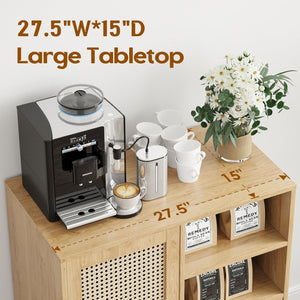 English Elm Rattan Cane Front Sideboard with Drawers Adjustable Shelf Bohemian Storage Cabinet Natural T3623P434728