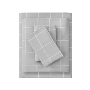 JLA Home Beautyrest - 4 Premium Cotton Flannel Sheet Set Oversized Fit, Brushed Softness, OEKO-TEX Certified Warmth and Comfort Grey Windowpane BR20-1855