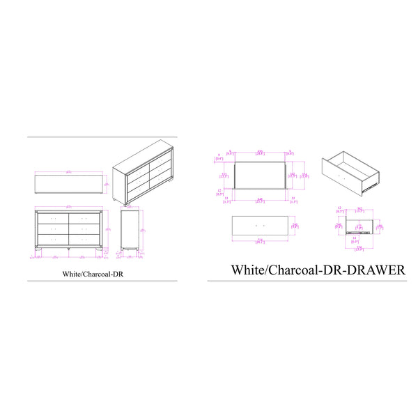 English Elm Soulmarie Glitter Chest with Spacious Drawers and Curved Legs in Solid Wood and MDF, Sturdy Build Charcoal 65.94 L x 20.28 W x 37.99 H B201P410793