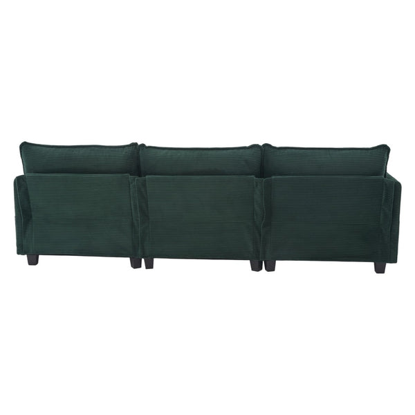English Elm United We Win Modular Corduroy Sectional with Ottoman Low Profile Living Room Couch Emerald W1568S00257