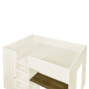 English Elm Wood Full Size Loft Bed with Built-In Wardrobe, Spacious Desk, Shelves and 3 Drawers for Storage Beige GX001819AAA
