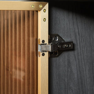 English Elm 64-Inch Wavy Tv Cabinet With Tempered Glass Doors, Led Lighting & Modern Design For Stylish Storage W1162P309027