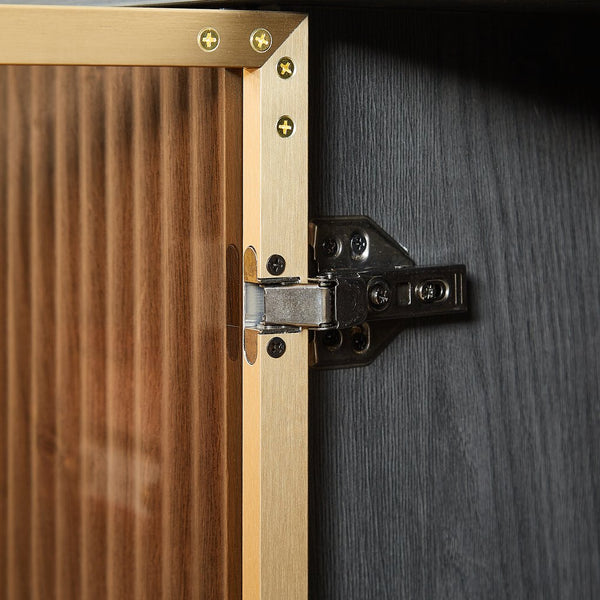 English Elm 64-Inch Wavy Tv Cabinet With Tempered Glass Doors, Led Lighting & Modern Design For Stylish Storage W1162P309027