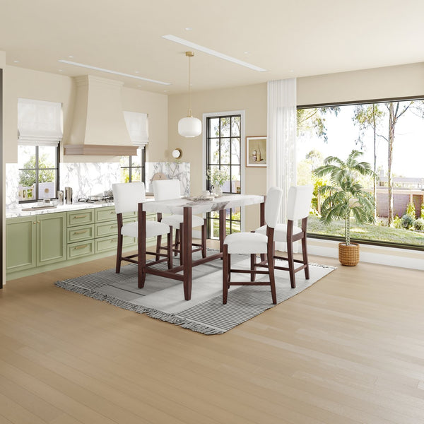 English Elm Counter 47.5-Inch Faux Marble Counter Height Table with Sturdy Rubber Wood Legs, Modern Dining Accent (96) White N752P269652K