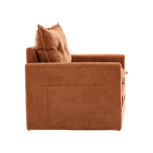 English Elm UNITED Swivel Barrel Chair with Chenille Upholstery, 360° Smooth Rotation, Padded Arm Comfort and Side Pockets for Living Room Relaxation Brown W1568P290084