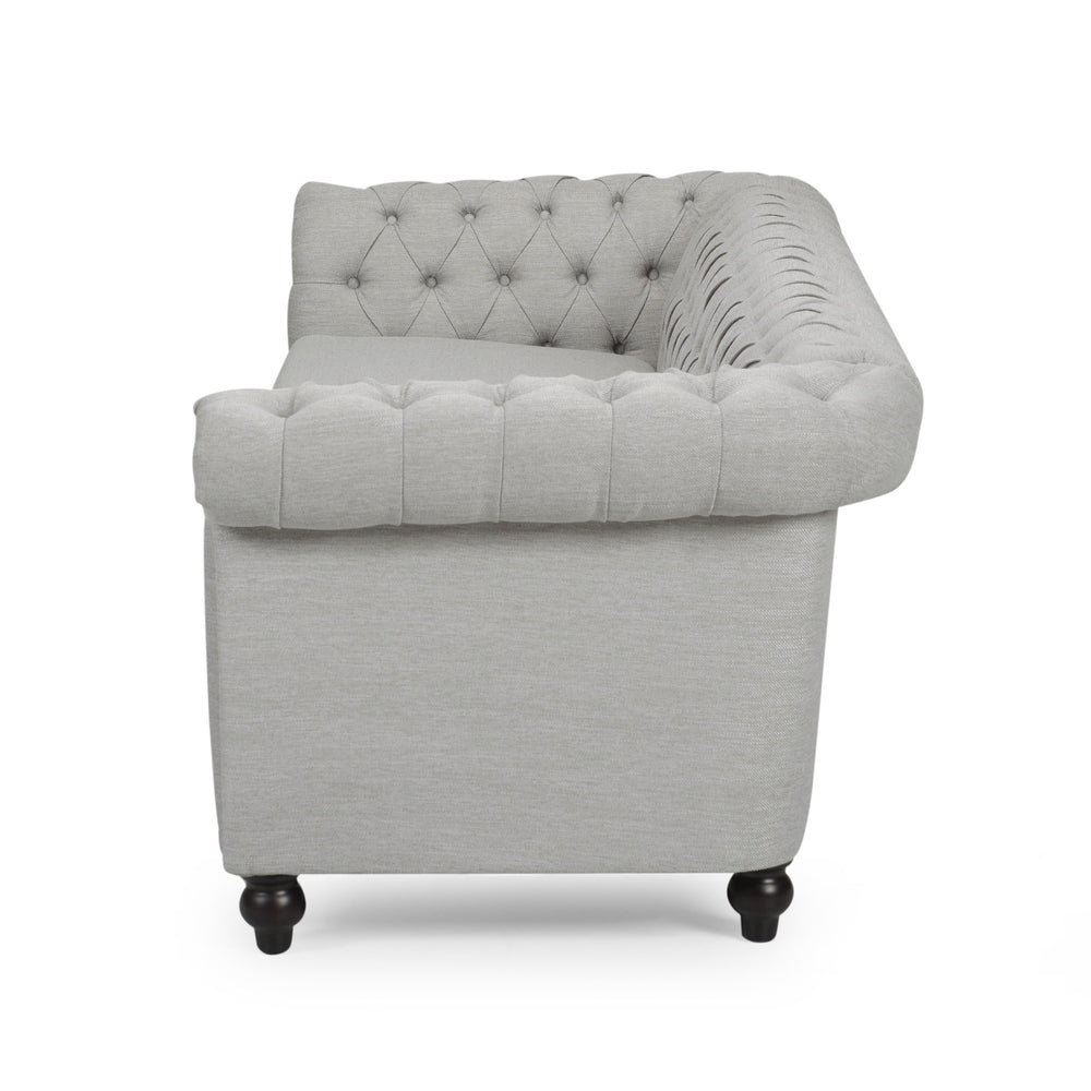 English Elm Christopher Knight Home® - 3 Seater Chesterfield Sofa with Button Tufted Diamond Stitch, Nailhead Accents & Scrolled Arms - Low Profile Grey N771P262584D
