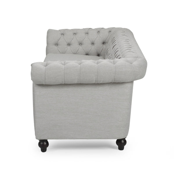 English Elm Christopher Knight Home® - 3 Seater Chesterfield Sofa with Button Tufted Diamond Stitch, Nailhead Accents & Scrolled Arms - Low Profile Grey N771P262584D