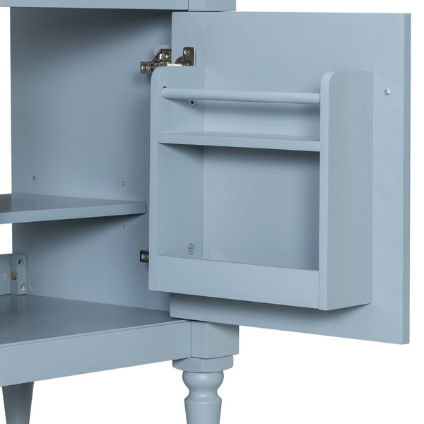 English Elm 30" Freestanding Bathroom Vanity Rubberwood Frame Ceramic Sink Flip Drawer Storage Blue+Grey N725P356062E