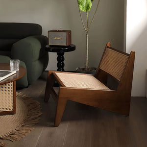 English Elm Modern Rattan Weave Accent Chair Walnut Wood Frame Boho Lounge for Bedroom W3101P414154