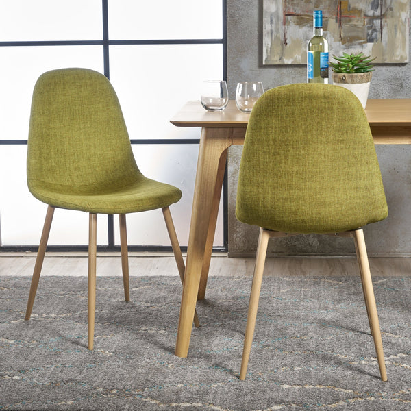 English Elm Christopher Knight Home® - DINING Contoured Fabric Dining Chair with Iron Legs Wood-Finish, Upholstered Comfort and Durable Design Green 60787.00GRN