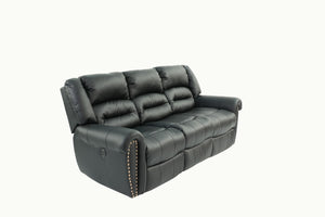 English Elm Plush Oversized Manual Motion Sofa In Black Bonded Leather - 3-Seat Comfort For Stylish Living Rooms B011P205577-GIGA
