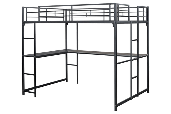 English Elm Contemporary Full Loft Bed With Twin Ladders, Durable Metal Frame, Stylish Black Finish For Space-Saving B2741S00304