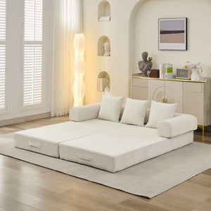 English Elm Comfy Convertible Folding Mattress Couch Sofa Bed with Chenille, Space-Saving Modular Lounge for Studio Beige W1143P330248