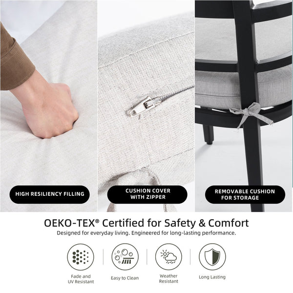 English Elm Modern 7Pc Outdoor Patio Dining Set With Black Marble-Look Table, 4 Chairs & 2 Swivel Rockers W1886S00015