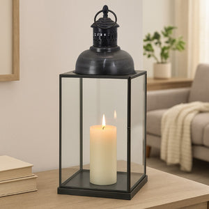 English Elm Laila Black Metal Candle Lantern with Clear Glass Panels for Porch or Mantel B056P416922