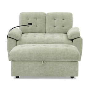 English Elm Leisure Chenille Two Seat Reclining Sofa with Usb Port Storage Ottoman Padded Armrests Cyan W487S00517