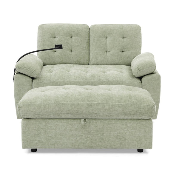 English Elm Leisure Chenille Two Seat Reclining Sofa with Usb Port Storage Ottoman Padded Armrests Cyan W487S00517