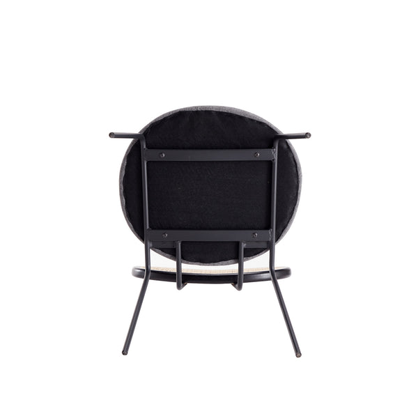 English Elm Jardin Cane Back Upholstered Dining Chair with Metal Legs, Woven Polycotton Seat, Fully Assembled Black+Grey B365P398303