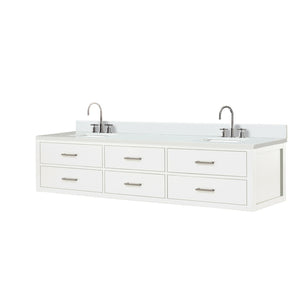 English Elm White Double Bath Vanity With Cultured Marble Top & Chrome Faucet Set - Elegant 84" Storage Solution B2731P258166-GIGA